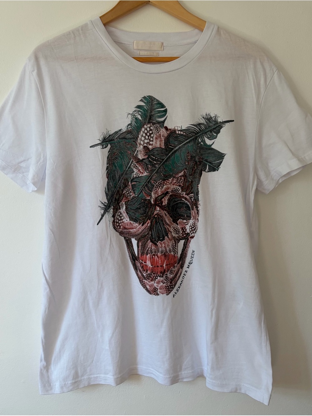 Alexander McQueen White Skull & Feather Graphic Tee